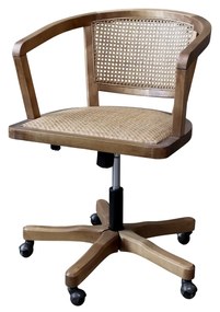Scaun de birou, din lemn de mesteacan si rattan, natur, cu aspect vintage, Old French