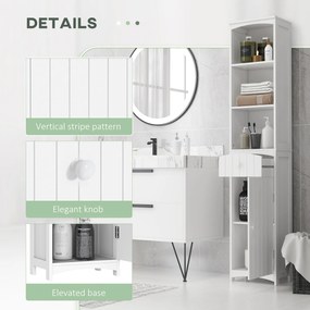 HOMCOM Dulap Înalt de Baie  cu 3 Rafturi din MDF, 34x24x170 cm, Alb | Aosom Romania