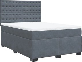 vidaXL Pat box spring cu saltea, gri închis, 160x200 cm, catifea