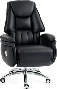 PRESIDENT BLACK 999 – Scaun Executiv Premium din Piele Naturală, Reclinabil electric, 2 Motoare, Suport pentru Picioare, Negru