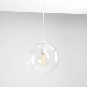 Pendul modern alb cu glob de sticla transparenta Globe