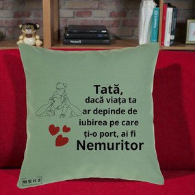 Cadou pentru Tata - Perna Personalizata Tata Nemuritor Mesaj, 40x40 cm, Verde, Husa Detasabila, Perna Inclusa, BEKZ®