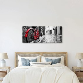 Tablou - Bicicleta roșie pe o stradă pavată (120x50 cm)
