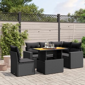 3271314 vidaXL Set mobilier de grădină cu perne, 6 piese, negru, poliratan