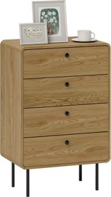 HOMCOM Comodă 4 sertare, mobilier de depozitare îngust cu picioare din oțel, colțuri rotunjite, 60 x 39 x 91,5 cm, stejar | Aosom Romania