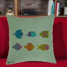 Perna Decorativa Pesti Colorati Cartoon, 40x40 cm, Verde, Husa Detasabila, Perna Inclusa, BEKZ®
