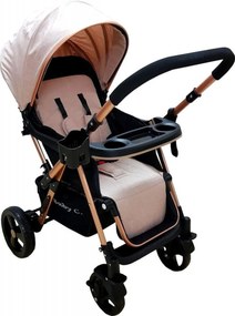 Carucior nou nascuti 2 in 1 BABY CARE™ PRO 511, Cadru aluminiu, Maner reversibil, Spatar reglabil 5 trepte, Amortizoare, Frana picior,Pliabil, Crem