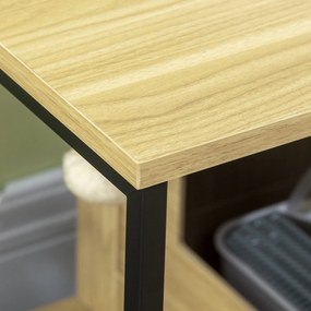 PawHut Casă Toaletă pentru Pisici, cu ușă de intrare laterală și minge suspendată, Oțel Negru și Lemn, 80 x 48 x 55 cm | Aosom Romania