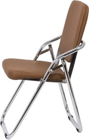 Scaun pliabil maro HRC 609 din piele ecologică și cadru metalic cromat