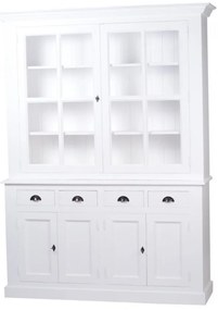 Vitrina, alb, din lemn de pin, dubla, aspect vintage, Classic