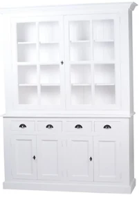 Vitrina, alb, din lemn de pin, dubla, aspect vintage, Classic