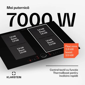 Klarstein Delicatessa 70 Flex, plită cu inducție încorporabilă, 4 zone, 7000 W, sticlă ceramică.