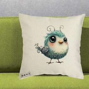 Perna Decorativa Pui Teal cu Aripioare Ornamentale, 40x40 cm, Ecru, Husa Detasabila, Perna Inclusa, BEKZ®