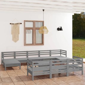 3083391 vidaXL Set mobilier de grădină, 11 piese, gri, lemn masiv de pin