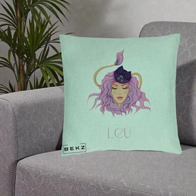 Perna Personalizata Zodie Leu, 40x40 cm, Verde Menta, Husa Detasabila, Perna Inclusa, BEKZ®