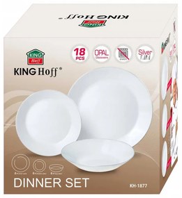Set farfurii Kinghoff KH 1877, 18 piese, 6 persoane, Opal, Alb/Argintiu