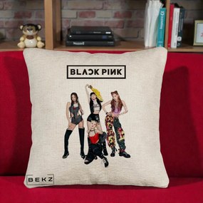 Perna Personalizata K-pop BLACKPINK Fotografie de Grup, 40x40 cm, Bej Canapea, Husa Detasabila, Perna Inclusa, BEKZ®