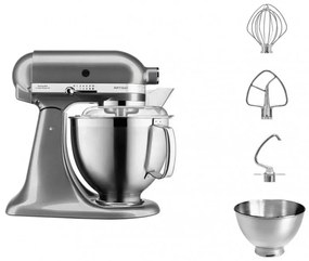 Mixer planetar Artisan Elegance KitchenAid 5KSM185PSEMS, 300W, 4,8 l, Direct drive, 10 viteze, Inox