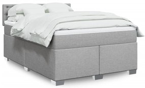 vidaXL Pat box spring cu saltea, gri deschis, 140x190 cm, textil