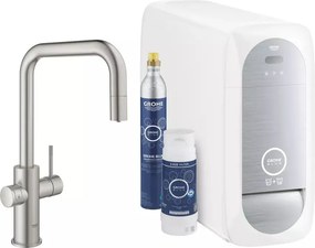 Baterie bucatarie Grohe Blue Home Ondus crom periat Supersteel pipa tip U si Starter Kit