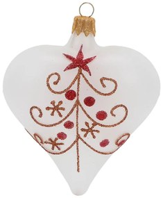 Set 3 globulețe albe de Crăciun din sticlă în formă de inimă Ego Decor