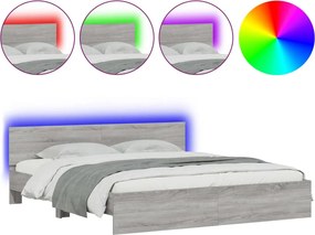 vidaXL Cadru de pat cu tăblie și LED, gri sonoma, 200x200 cm