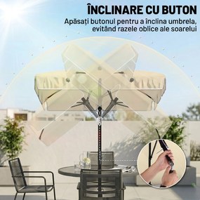 Outsunny Umbrelă pentru Grădină cu Înclinare Reglabilă și Stâlp din Aluminiu, 198x130x245 cm, Bej | Aosom Romania