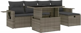 vidaXL Set mobilier grădină cu perne, 6 piese, gri, poliratan