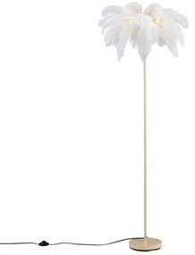 Lampă de podea Art Deco bej cu pene albe - Peahen
