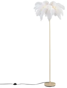 Lampă de podea Art Deco bej cu pene albe - Peahen