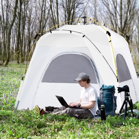 Outsunny Cort de camping, cort pop up în formă de dom pentru 4 persoane, cu 4 uși 4 ferestre geantă de transport inclusă pentru camping trekking alb gri | Aosom Romania