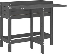 vidaXL Jardinieră de grădină cu blat pliabil gri lemn masiv pin