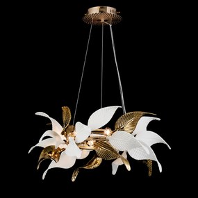 Lustra cu Frunze Ceramice, Diam 65cm, Finisaj Gold - Bussy Lighting 7208-6P