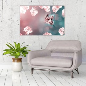 Tablou - Fluture între flori (90x60 cm)
