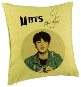 Perna Decorativa BTS Jimin, 40x40 cm, Verde, Husa Detasabila, Burduf