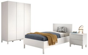 Set Mobilier Cameră Copii EVA: Pat 90x200 cm, Noptieră și Dulap 3 Uși, Alb – Vipack