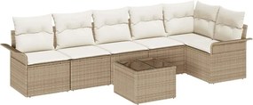 vidaXL Set de canapele pentru grădină cu pernă 7 pcs Bej Rattan poli
