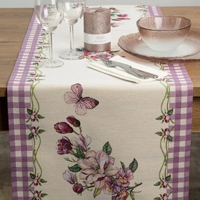 Traversa pentru masa cu model țesut - flori și fluturi Lățime: 35 cm | Lungime: 180 cm