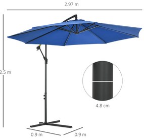 Outsunny Parasol deplasat octogonal inclinabil pliabil cu diametrul de 3 m, parasol de grădină cu suport în formă de cruce, albastru | Aosom Romania