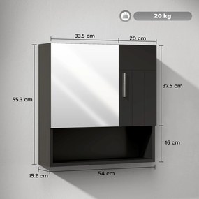 kleankin Dulap cu Oglindă pentru Baie 2 Uși și Raft Deschis 54x15.2x55.3 cm Negru | Aosom Romania