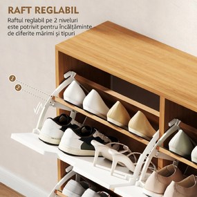 Dulap Pantofar Modern cu 4 Sertare Rabatabile si Raft Reglabil, Dulap Pantofar de Hol pentru 16 Perechi de Pantofi, Natur HOMCOM | Aosom Romania