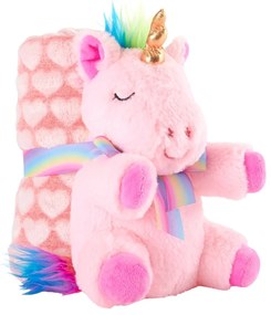 Set păturică și unicorn roz pluș 22cm