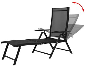 Sezlong de plaja pliabil, negru, aluminiu