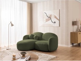 Colțar verde cu tapițerie din țesătură bouclé (cu colț pe partea stângă/cu șezlong) Orbit – Ropez