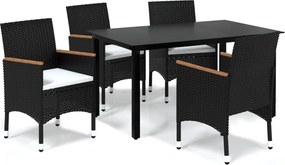 vidaXL Set mobilier de grădină cu perne, 5 piese, negru, poliratan