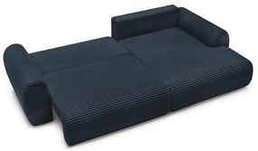 Colțar albastru închis extensibil cu tapițerie din catifea reiată (cu colț pe partea dreaptă) Lucien – Bobochic Paris