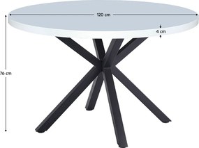 Masă de sufragerie, alb mat/ negru, diametru 120 cm, MEDOR