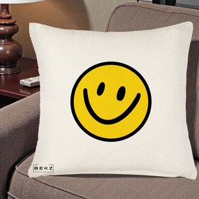 Perna Decorativa Smiley Face Galben Clasic, 40x40 cm, Crem Reliefat, Husa Detasabila, Perna Inclusa, BEKZ®