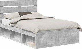 vidaXL Cadru de pat cu headboard Beton 120 x 190 cm Lemn de pin masiv