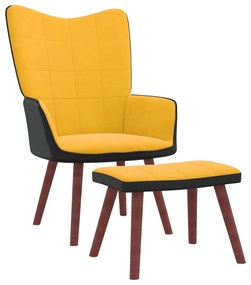 327805 vidaXL Scaun de relaxare cu taburet, galben muștar, catifea și PVC